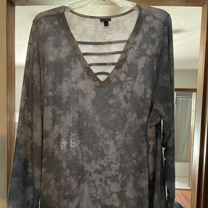 Blue Tie-Dye Brushed Hacci Ladder Pullover